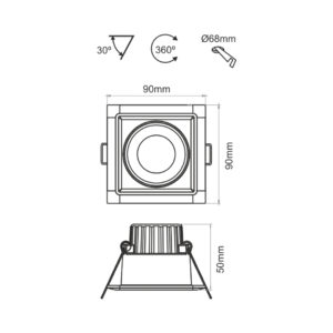 Beneito Faure - LED-Downlight Compac in eckiger Bauform 8W -Skizze